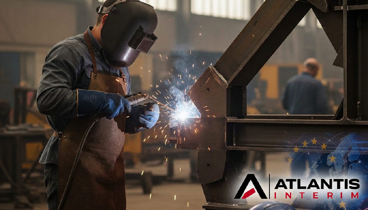 recrutement soudeurs roumains industrie - Soudeur roumain qualifié sur une structure métallique complexe.