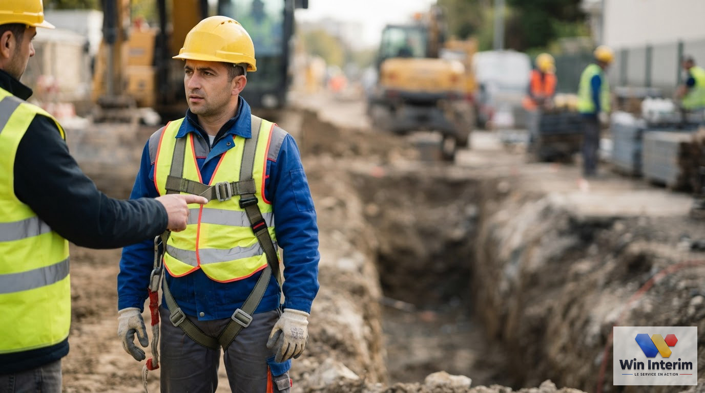 Inspection de conformité sur un chantier avec des engins de terrassement.