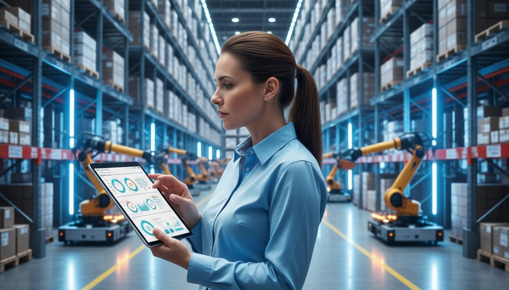coûts externalisation logistique – Un responsable de logistique analyse les coûts sur une tablette.