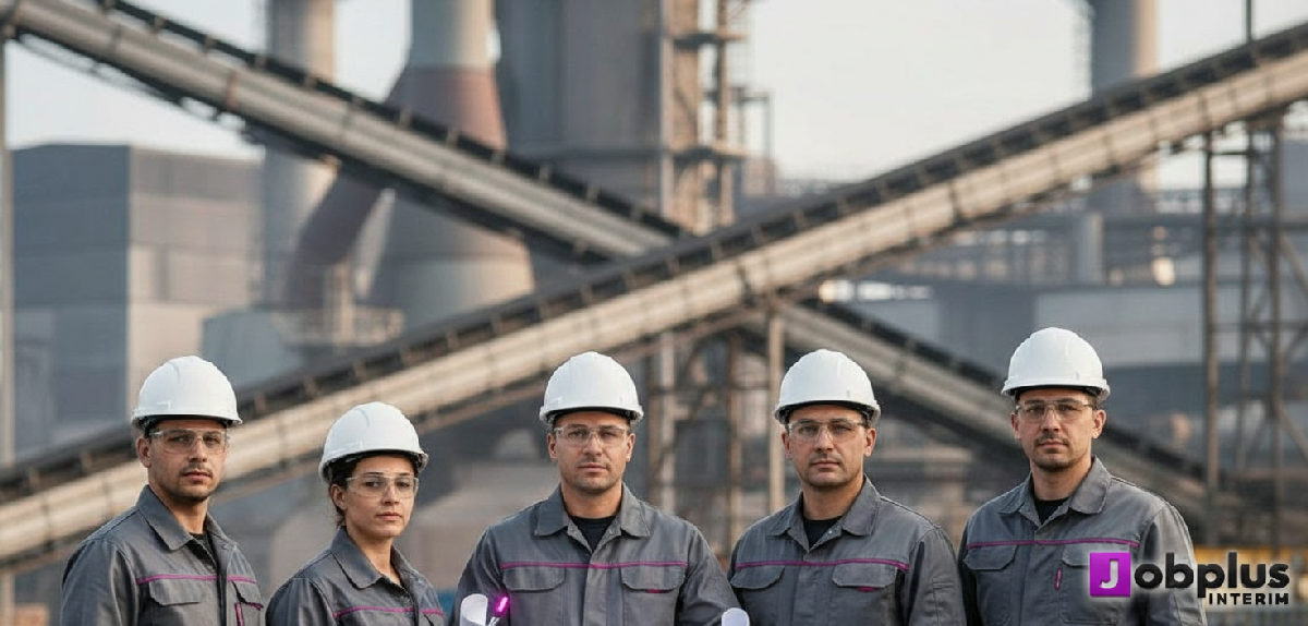Travailleurs roumains en tenue de sécurité prêts pour une usine.
