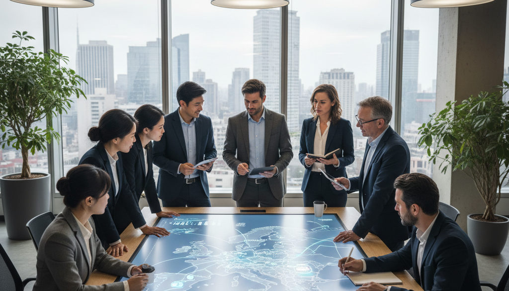 détachement travailleurs France guide complet – Professionnels internationaux discutant autour d