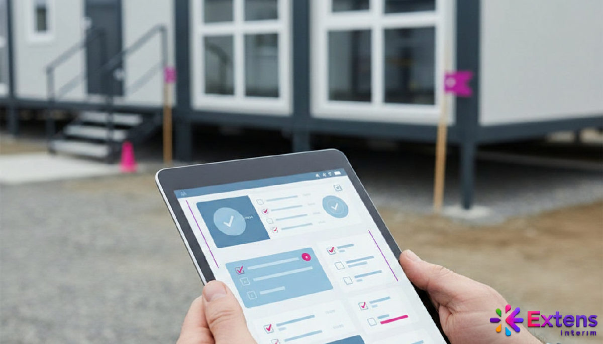 Gestion de logement professionnel : tablette et unité préfabriquée.