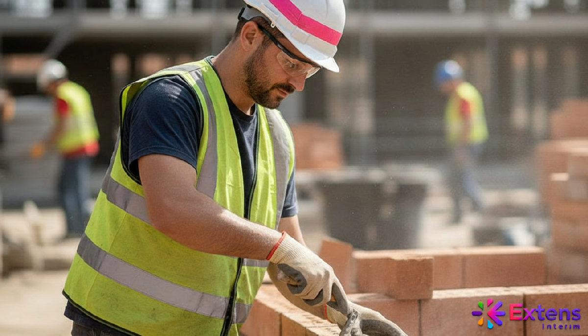 Ouvrier du BTP en action sur un chantier avec EPI.