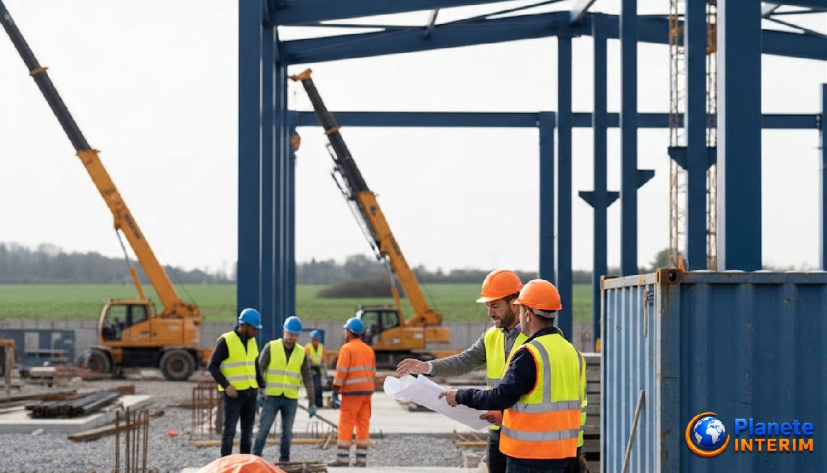 avantages recrutement Roumanie entreprise française - Chantier de construction en France, ouvriers qualifiés en action.