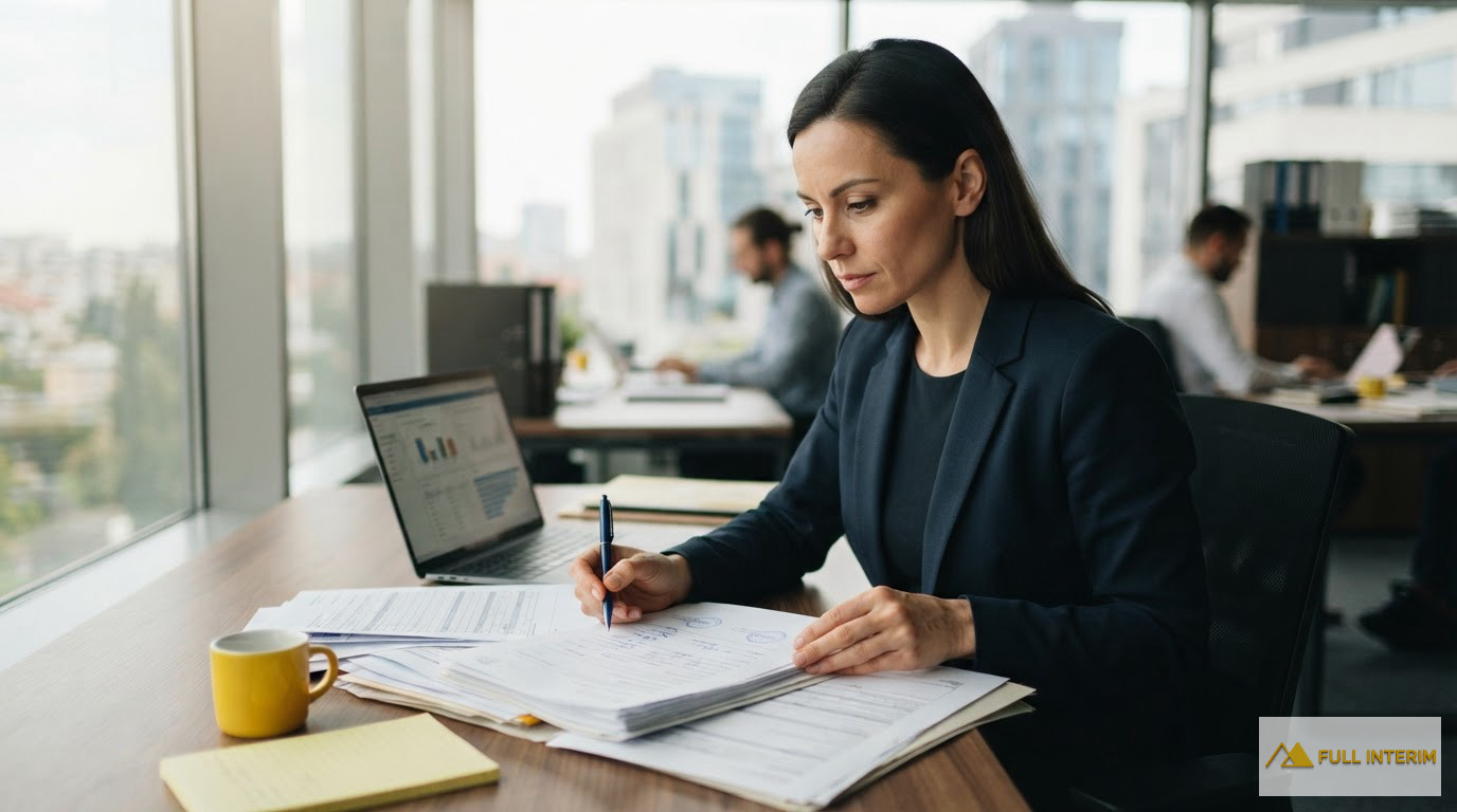 Un expert vérifiant la conformité de contrats de travail détaché.