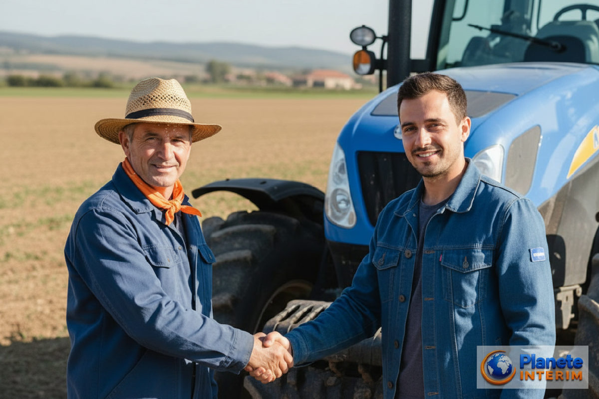 Agriculteur français et chef d'équipe roumain scellant un accord.