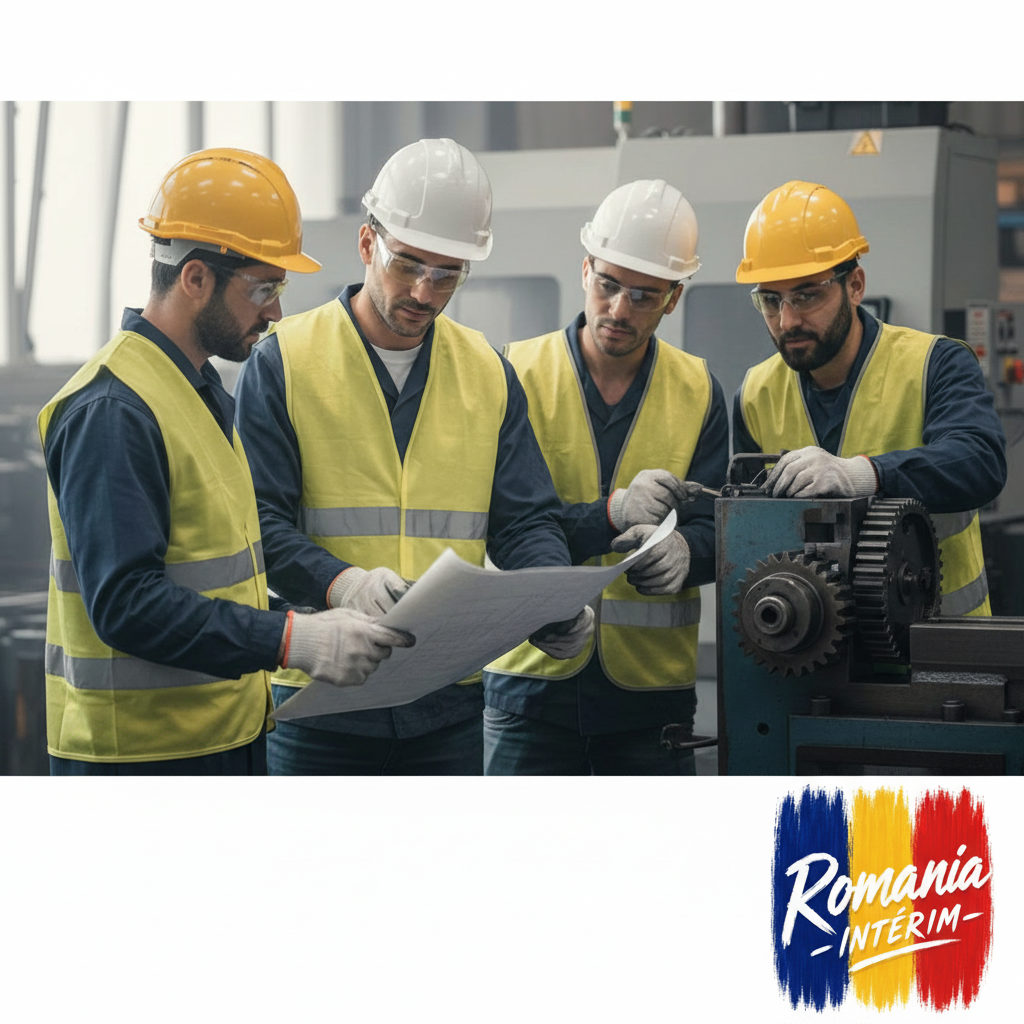 Travailleurs roumains qualifiés dans un atelier industriel en France.