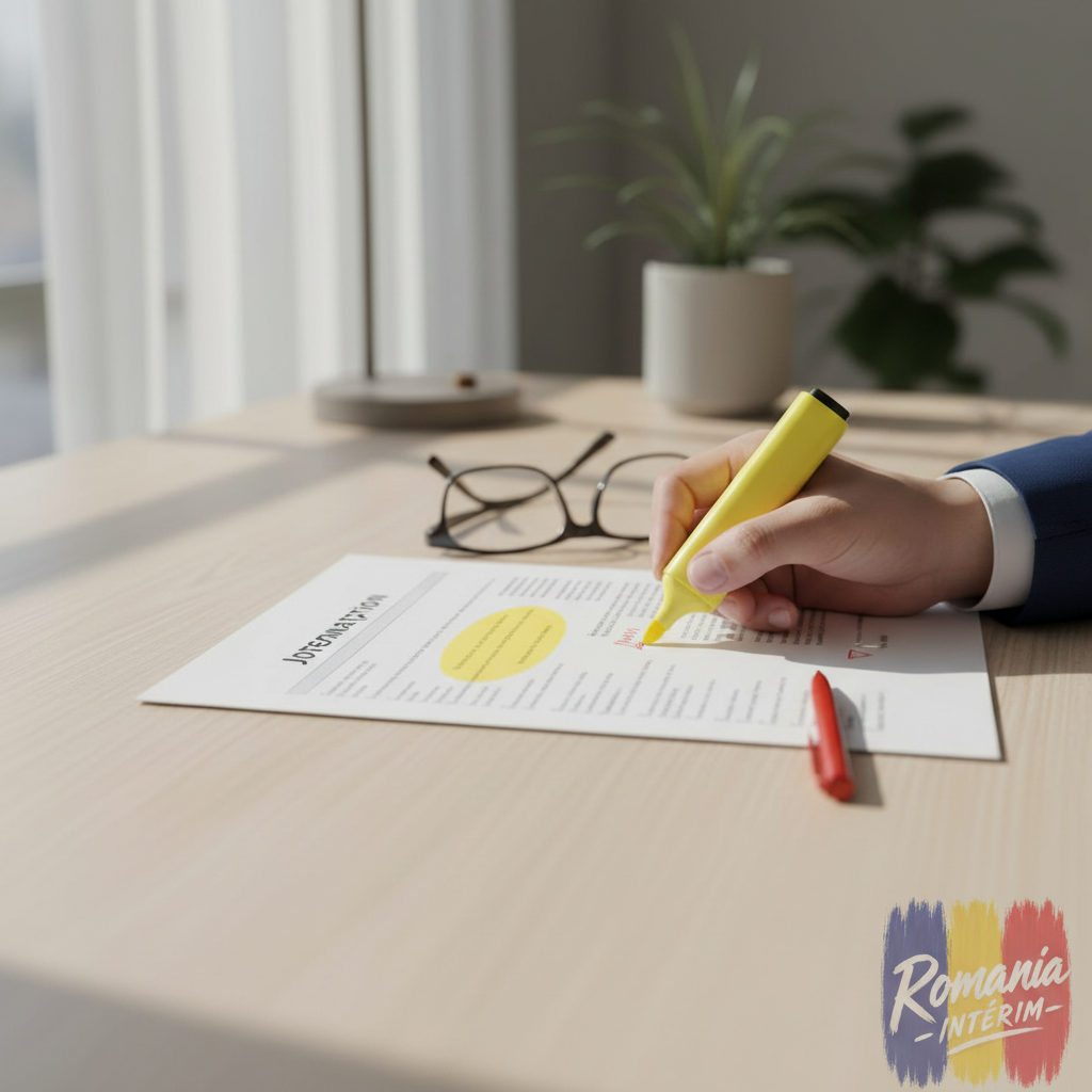 Fiche de poste professionnelle annotée pour le recrutement international.