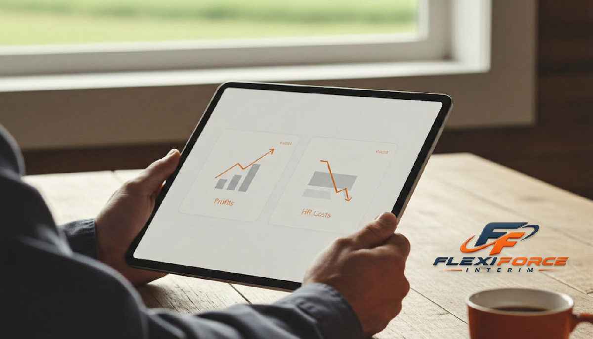 Tableau de bord montrant l'augmentation des profits grâce aux ouvriers roumains.