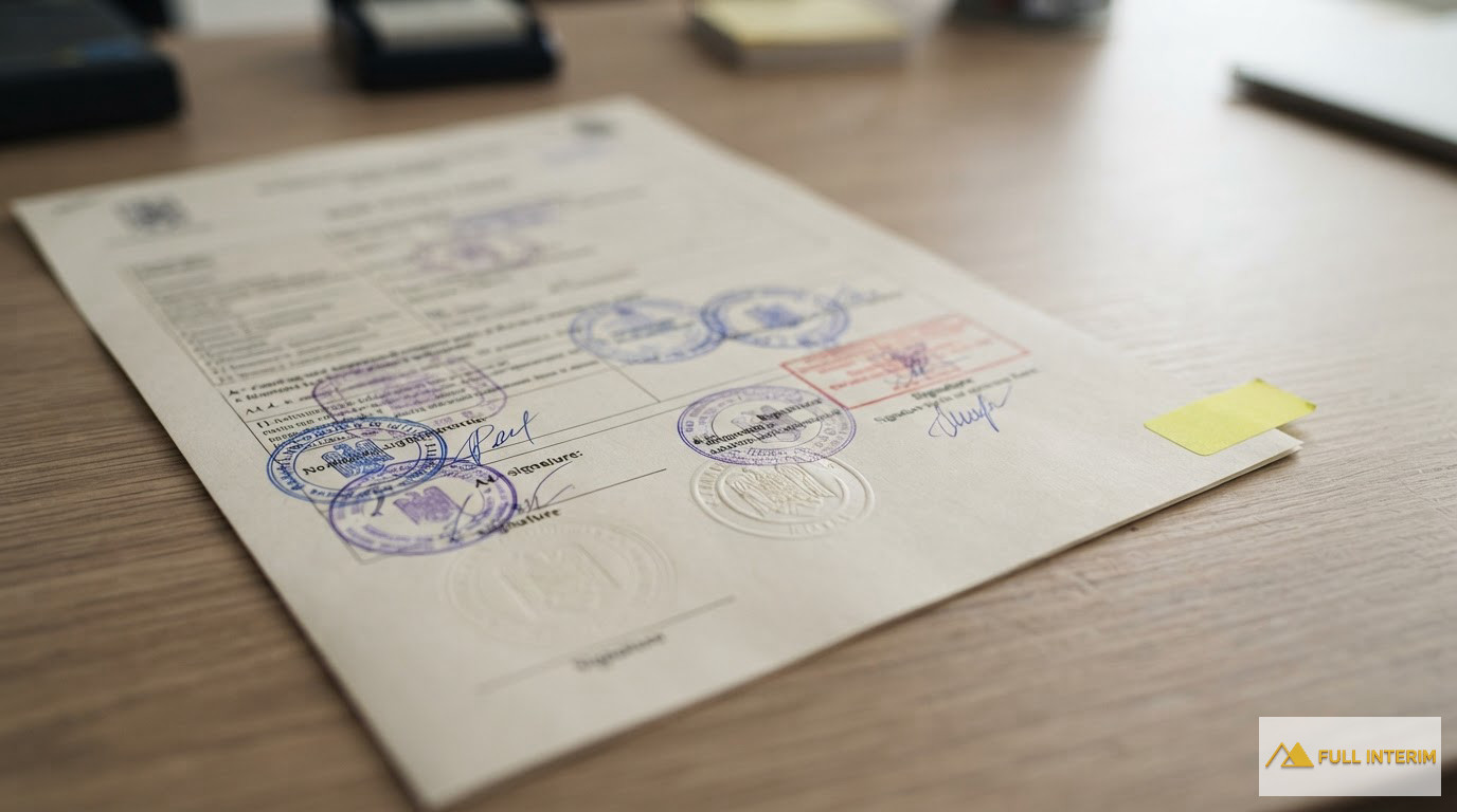 Un formulaire de permis de travail roumain avec cachets et signatures officiels.
