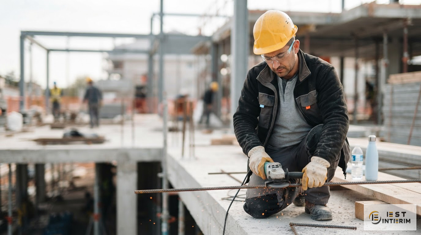 Un ouvrier roumain qualifié travaillant sur un chantier de construction en France.