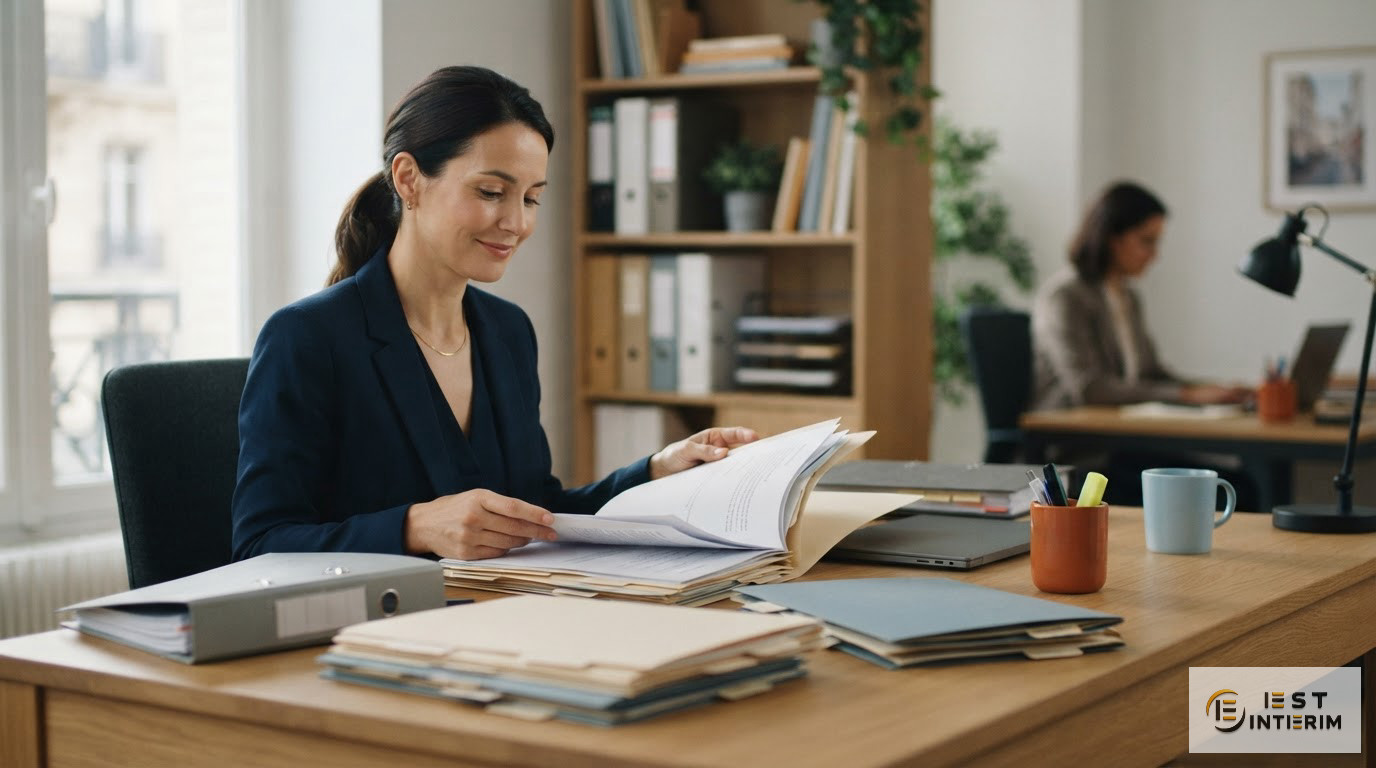 Des dossiers de conformité organisés dans un bureau de ressources humaines.