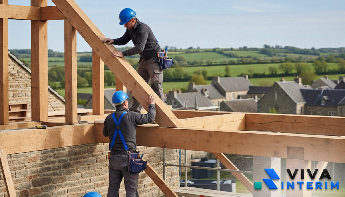 Maçons et charpentiers roumains sur un chantier de construction en France.