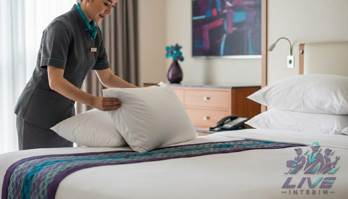 personnel nettoyage roumain hôtel – Employé de nettoyage dans une chambre d
