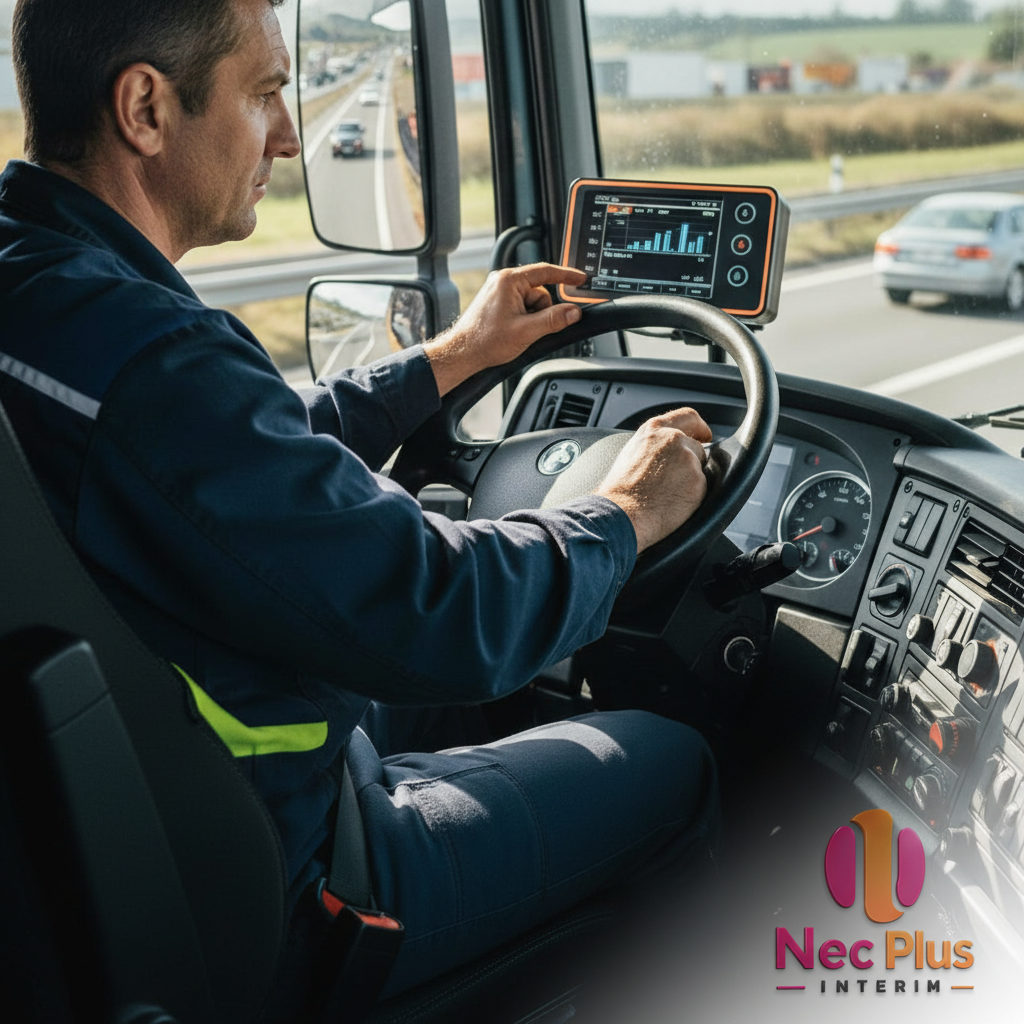 temps de conduite et repos chauffeur roumain détaché - Chauffeur roumain vérifiant son chronotachygraphe dans la cabine.
