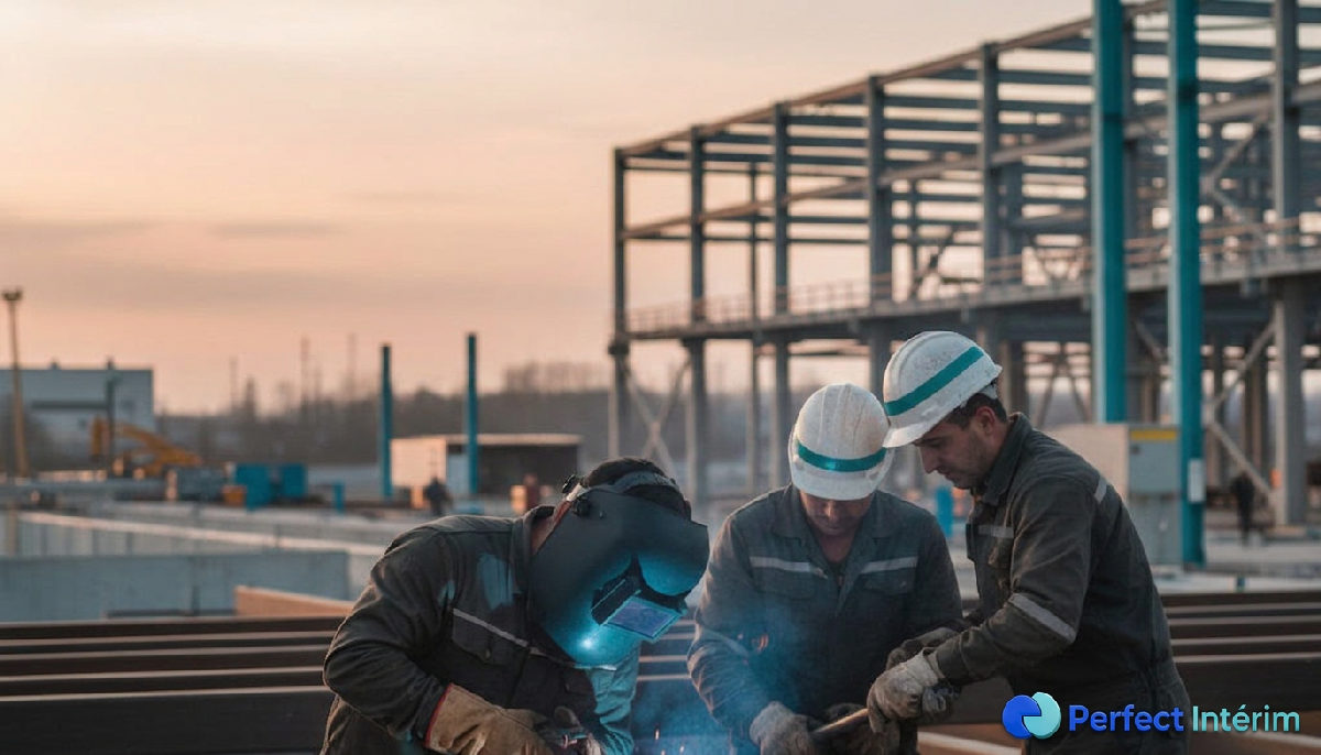 Ouvriers roumains travaillant sur un site industriel français.
