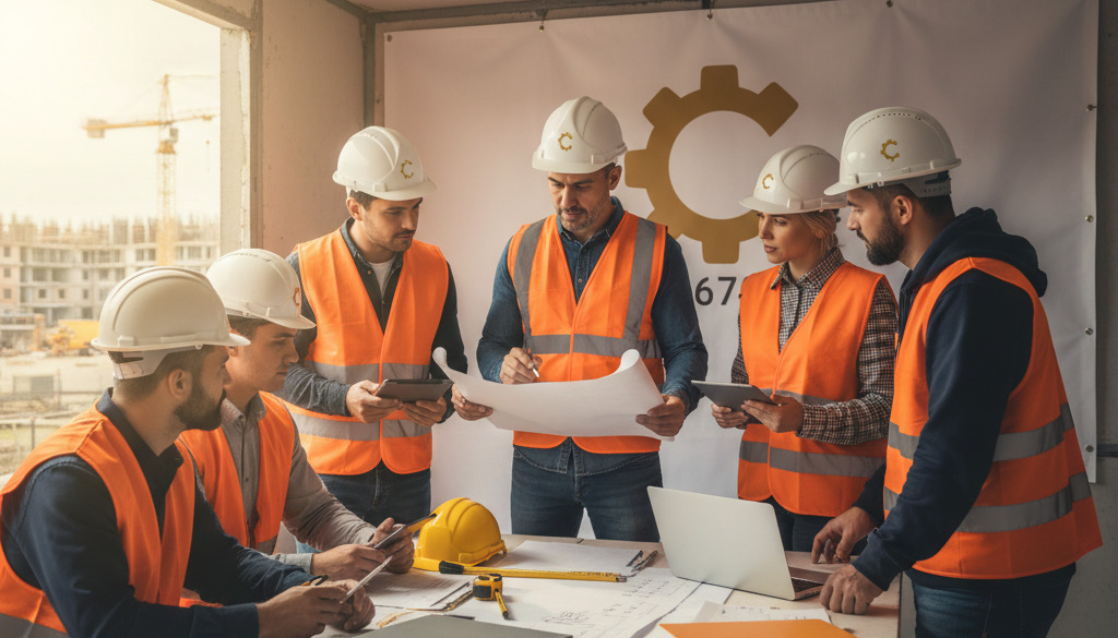 Travailleurs détachés BTP Roumanie productivité - Chef de chantier supervisant une équipe de travailleurs roumains sur un site.