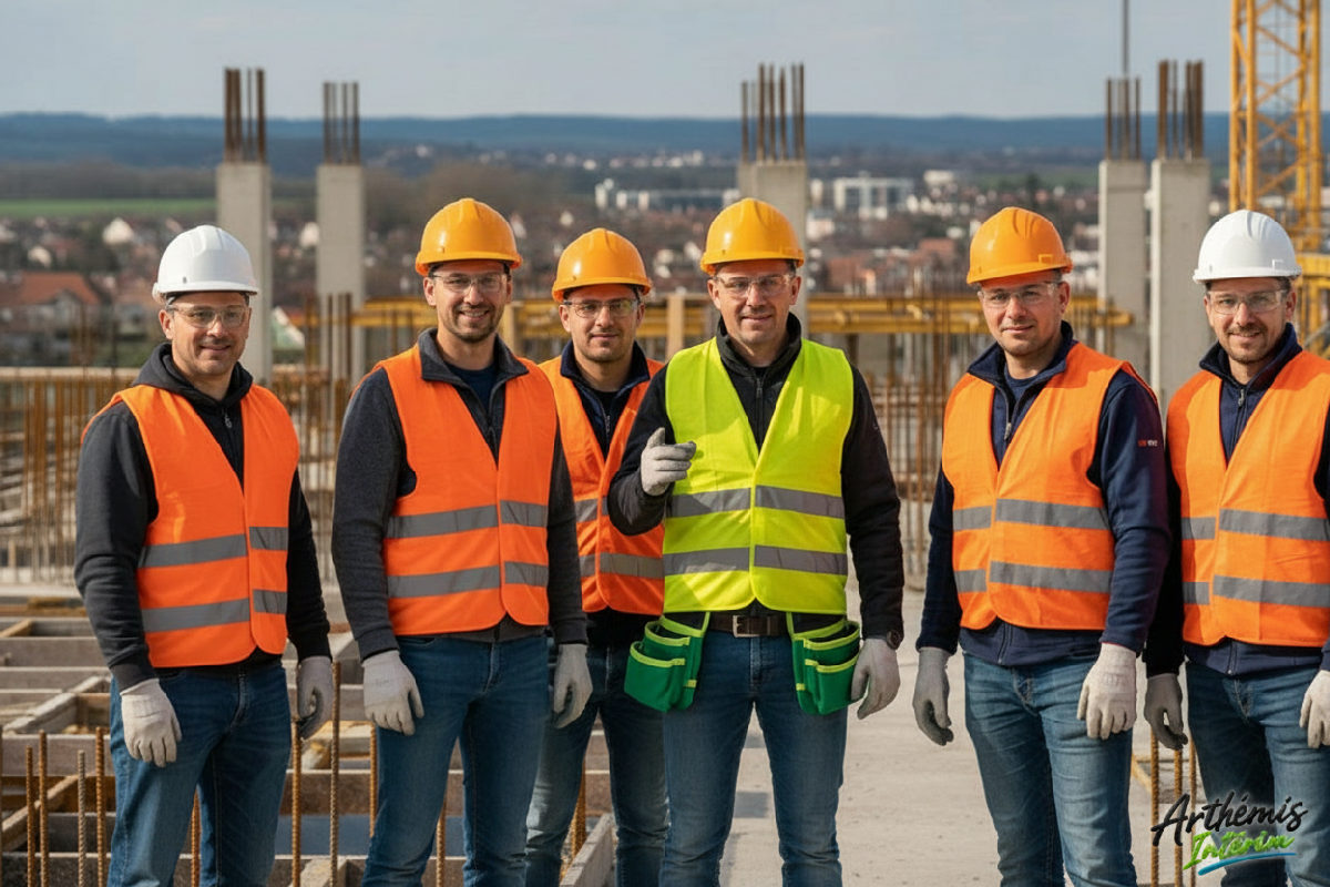 Travailleurs roumains sur chantier en France, sécurité assurée.