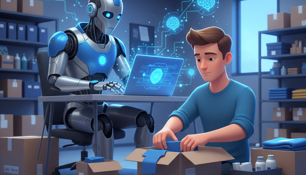 Shopify owner packs orders as AI writes blog posts.