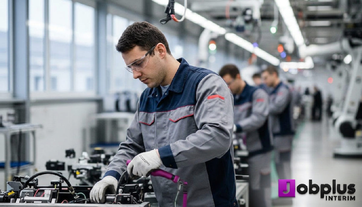 Techniciens roumains sur une chaîne de montage en France.