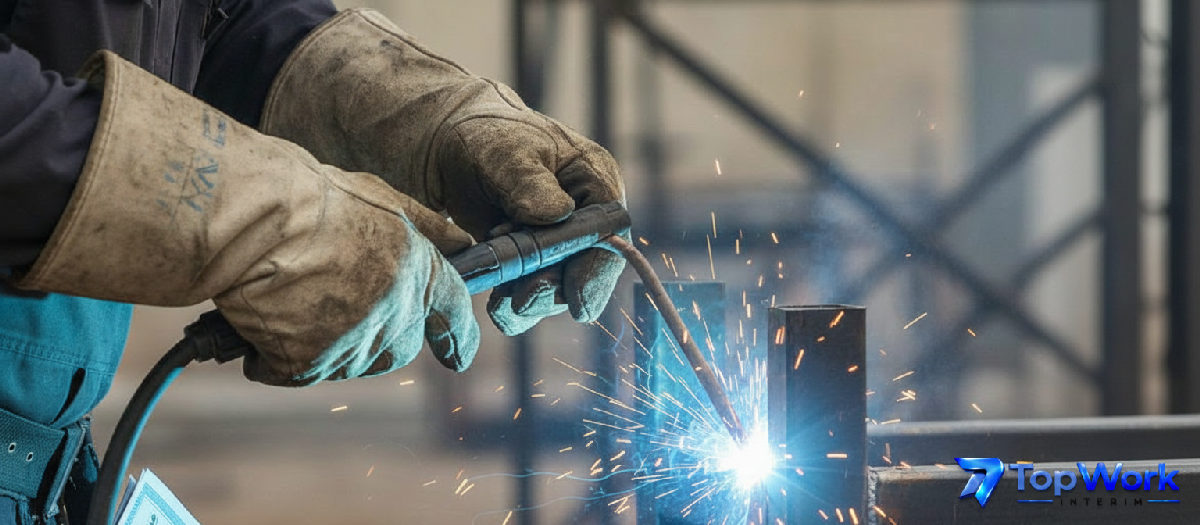 Gros plan sur une soudure de précision par un ouvrier qualifié.