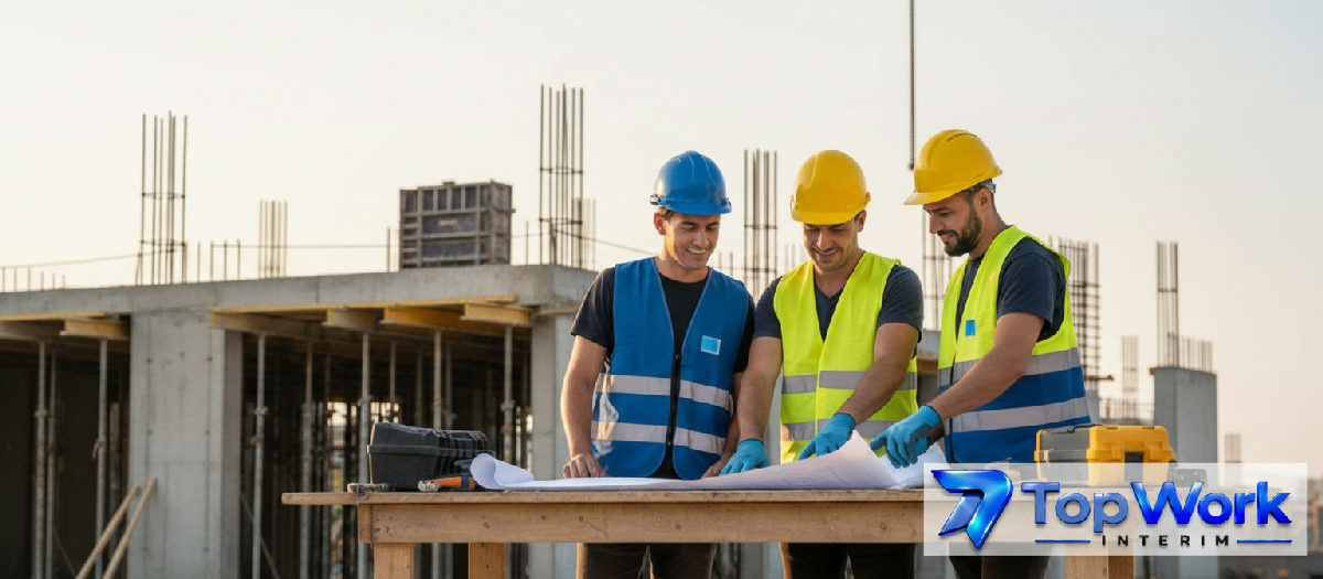 Travailleurs roumains intégrant une équipe sur un chantier de construction.