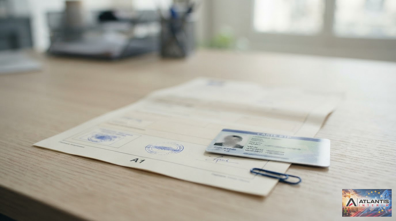 Gros plan sur un formulaire A1 et une carte BTP officiels.
