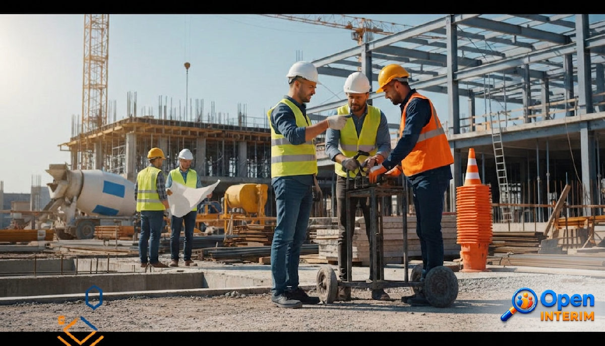 Ouvriers qualifiés en équipe sur un chantier, personnel roumain.