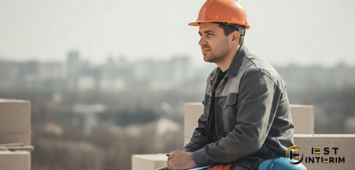 Un groupe de maçons discute sur un chantier de construction.