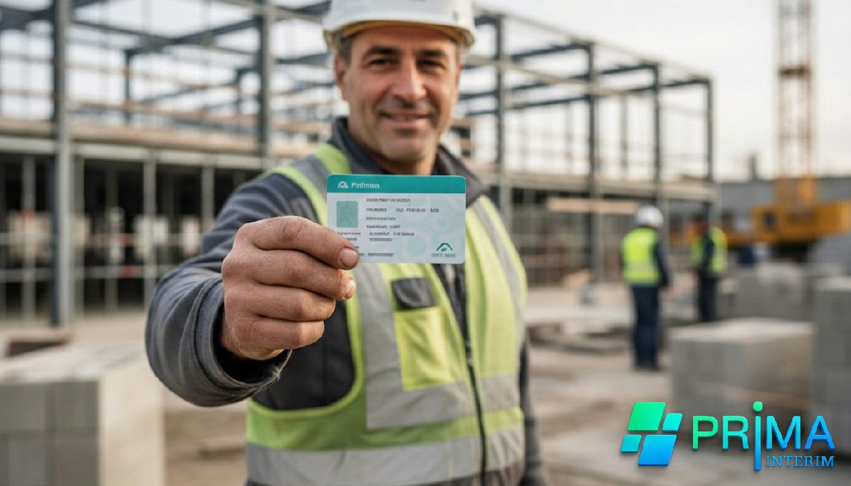 carte BTP travailleurs roumains - Ouvrier roumain fier de sa carte BTP sur un chantier français.