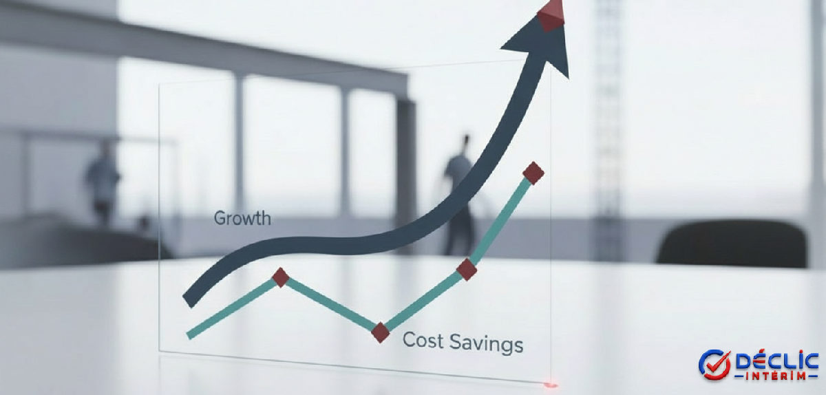 Graphique financier illustrant croissance et économies pour une entreprise française.