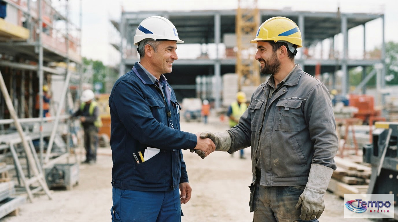 Poignée de main professionnelle entre un chef de chantier et un soudeur.