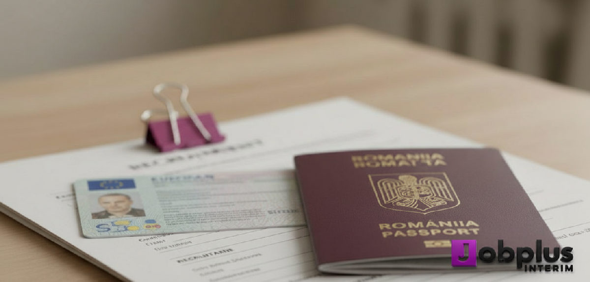 Carte d'identité européenne et passeport sur un formulaire de recrutement.