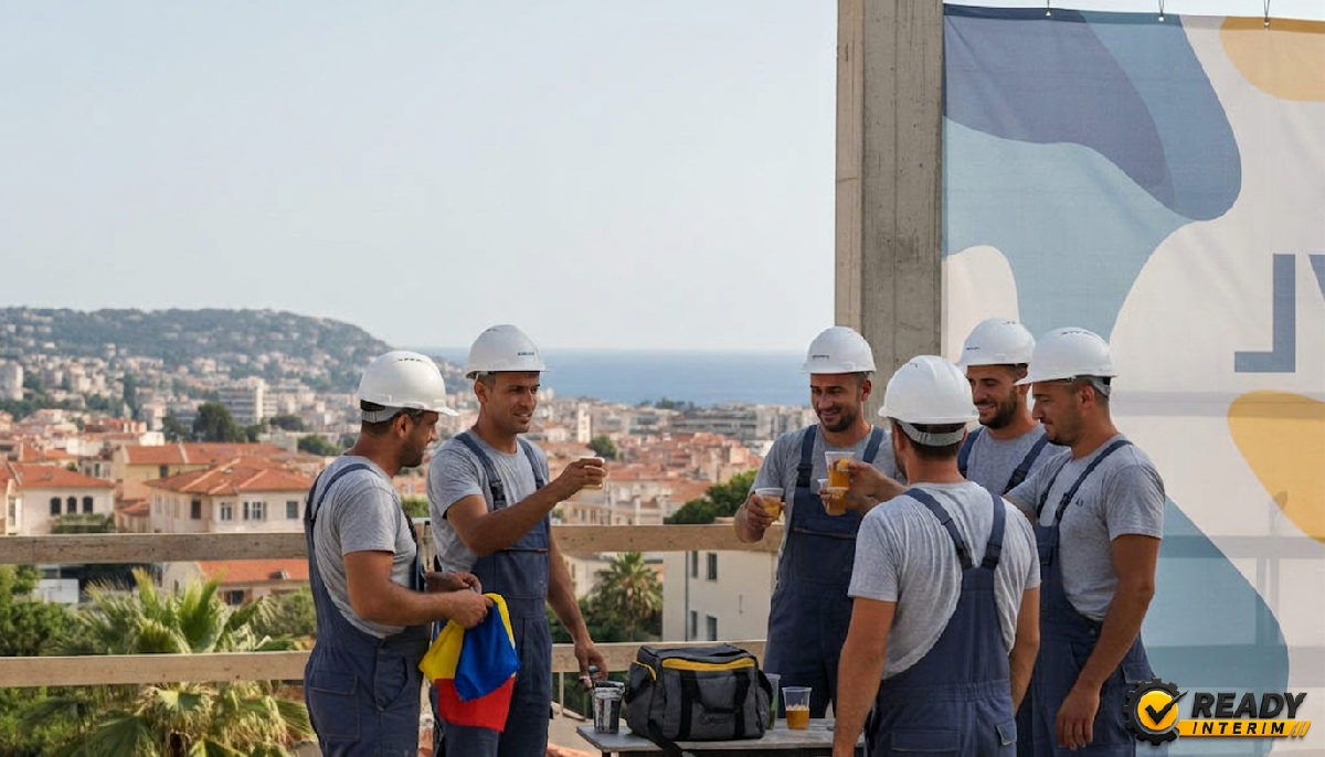 détachement travailleurs roumains fête nationale Nice - Chantier de construction baigné de soleil à Nice.