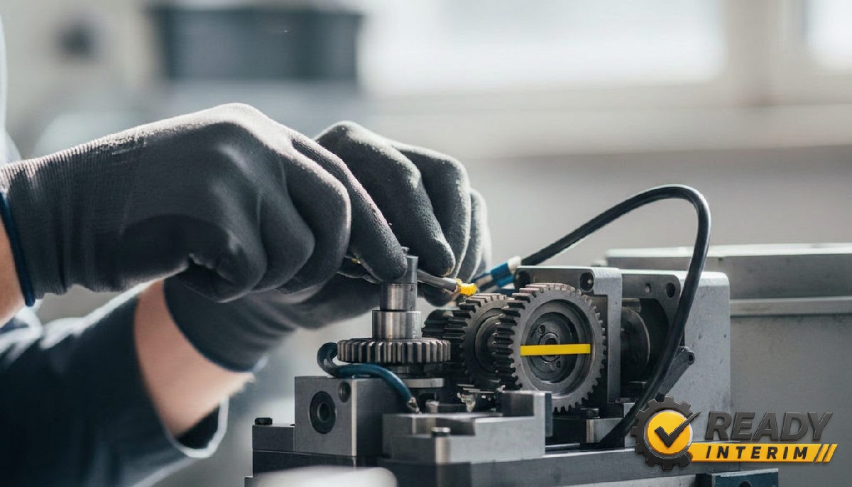 Technicien concentré sur une pièce industrielle complexe.