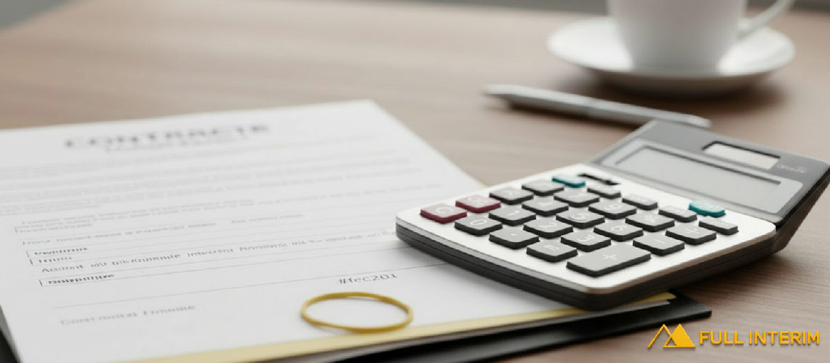 Un contrat de travail et une calculatrice symbolisent la rigueur financière.