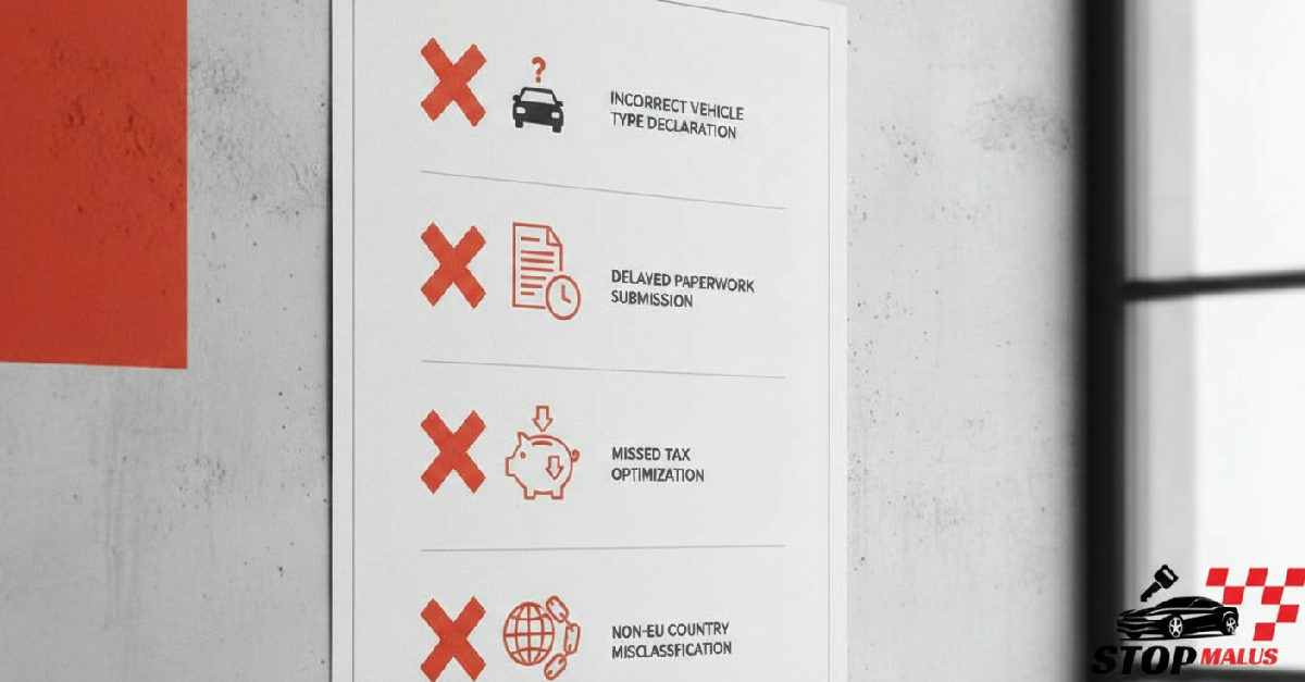 Infographie des erreurs à éviter pour l'immatriculation d'une voiture.