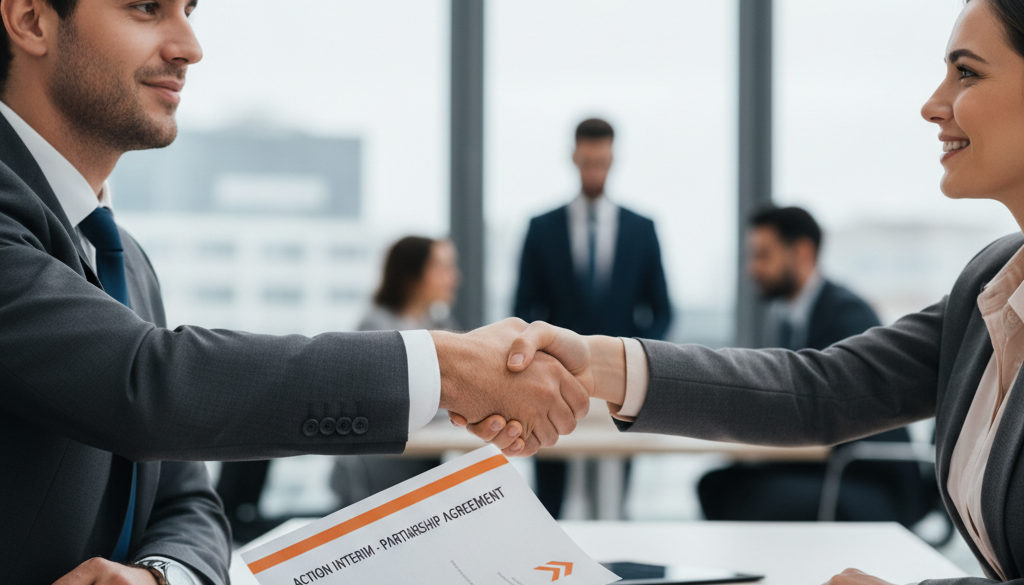 Poignée de main symbolisant un partenariat réussi entre entreprise et agence d'intérim.