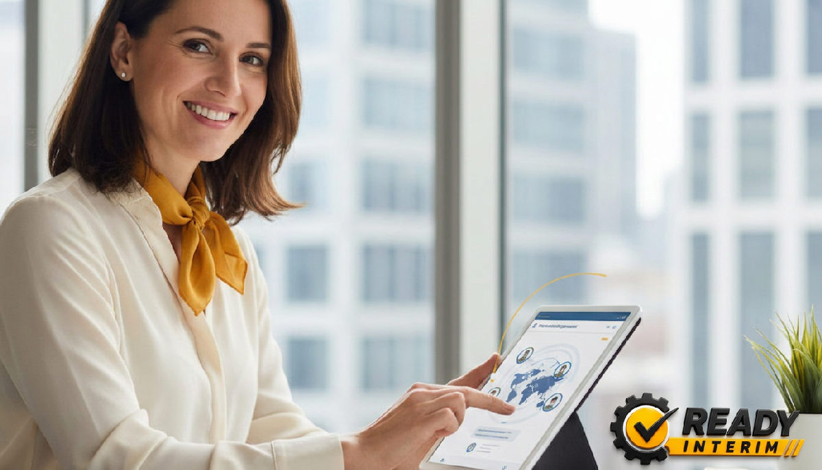 Gestionnaire RH suivant des équipes internationales sur une application de suivi.