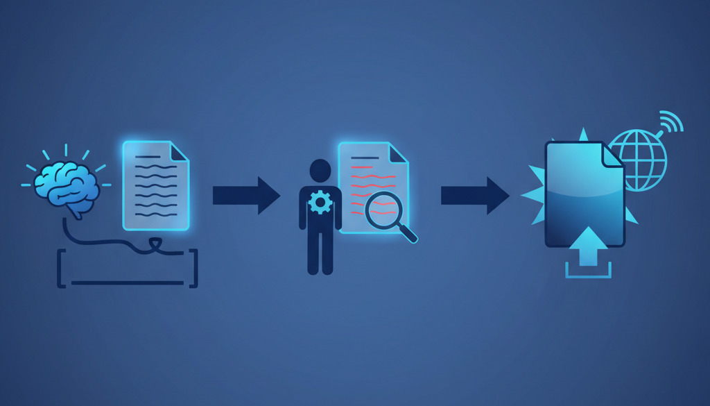 Workflow: AI drafts, human edits, then publishes content.