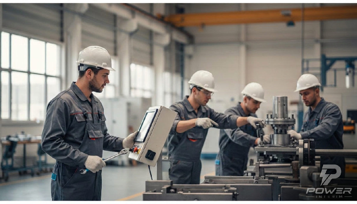 Techniciens roumains qualifiés travaillant sur un chantier moderne.