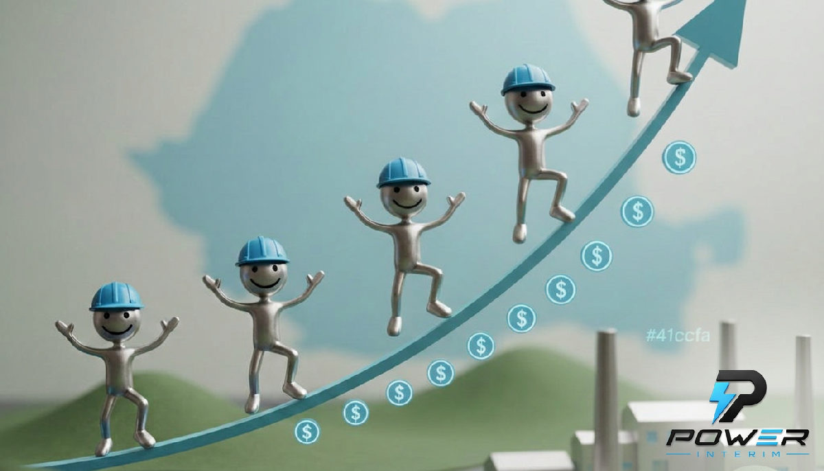 Graphique de croissance financière avec des travailleurs heureux, recrutement en Roumanie.