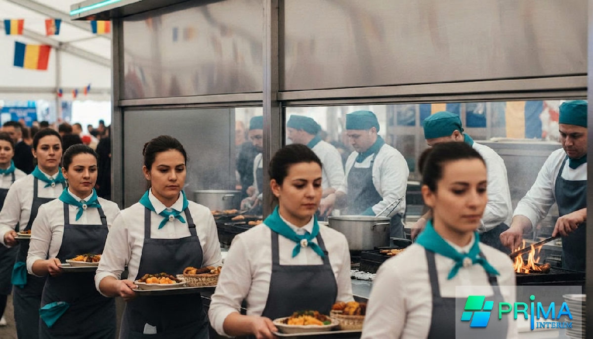 détachement travailleurs roumains HCR Fête Nationale - Serveurs et cuisiniers roumains travaillant lors de la Fête Nationale.