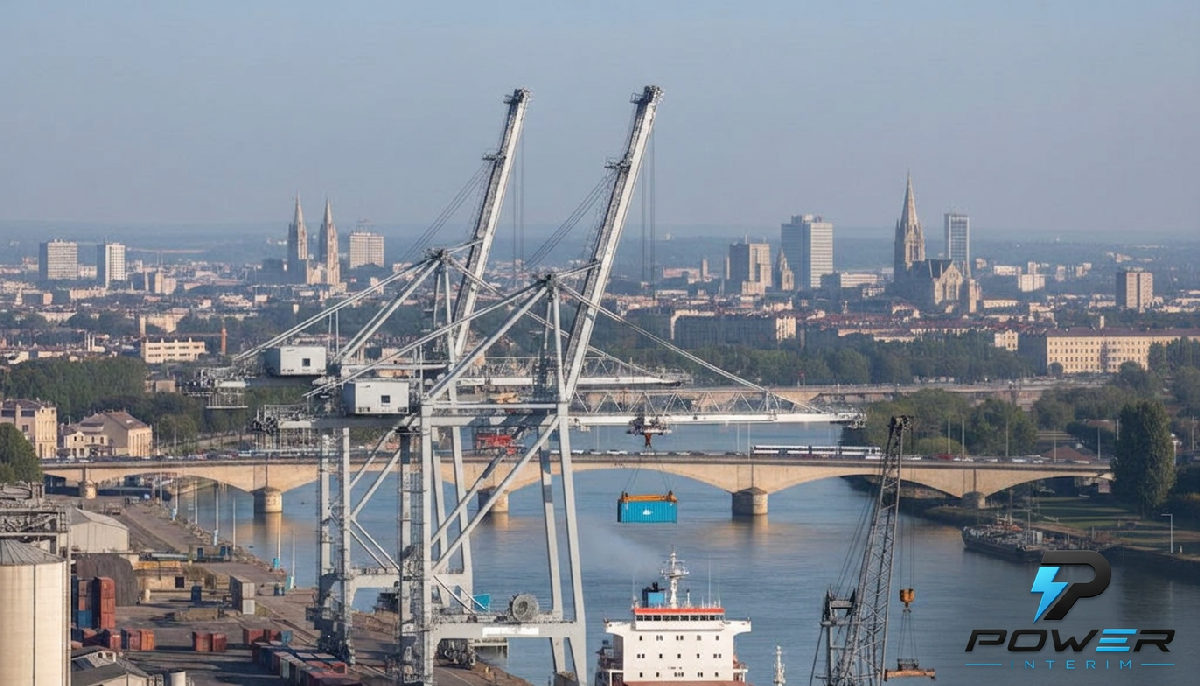Vue panoramique sur l'activité industrielle de Bordeaux, symbole de coopération internationale.