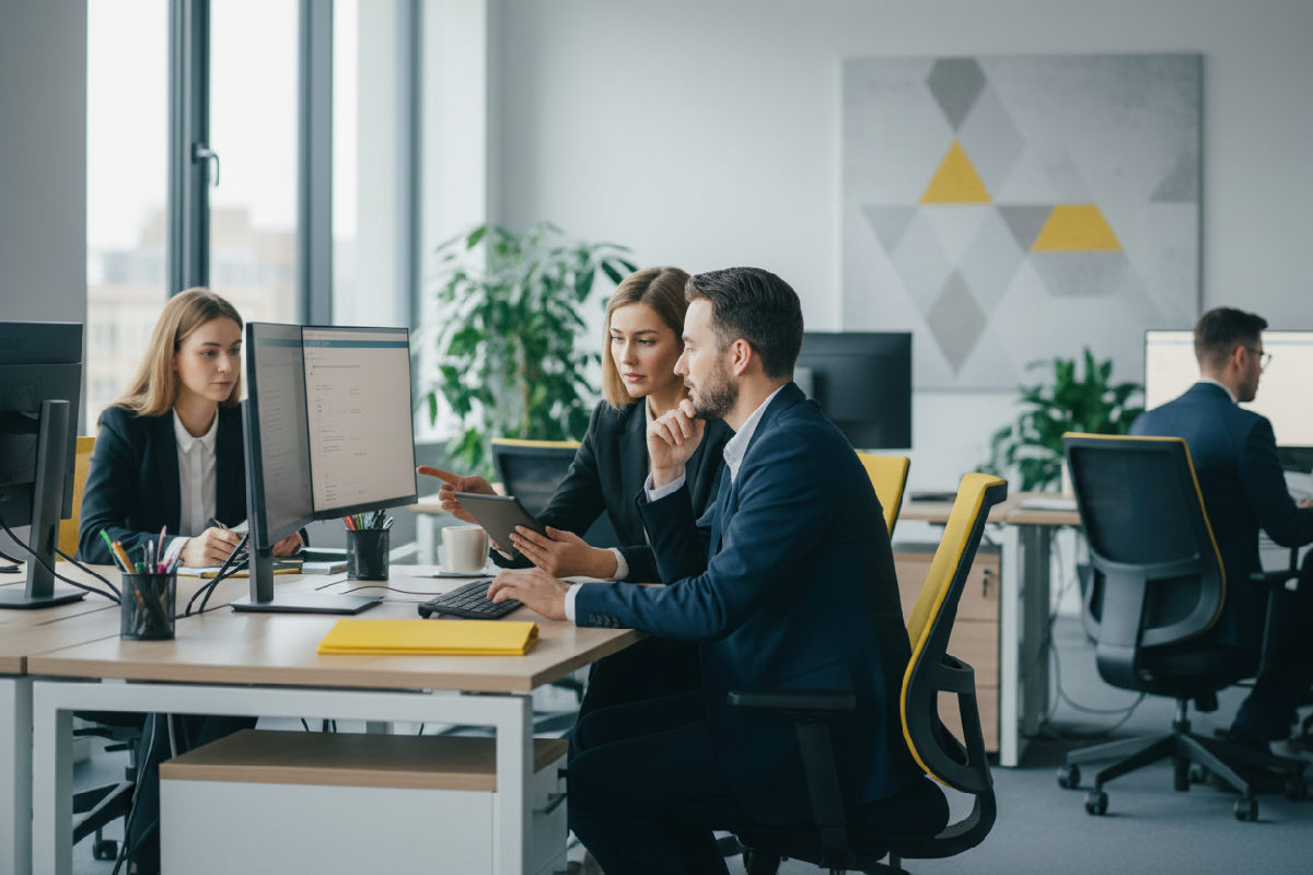 Consultants en recrutement sélectionnant des candidats en agence.