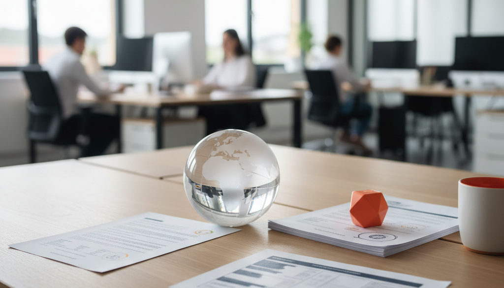 Bureau RH symbolisant le recrutement international simplifié.