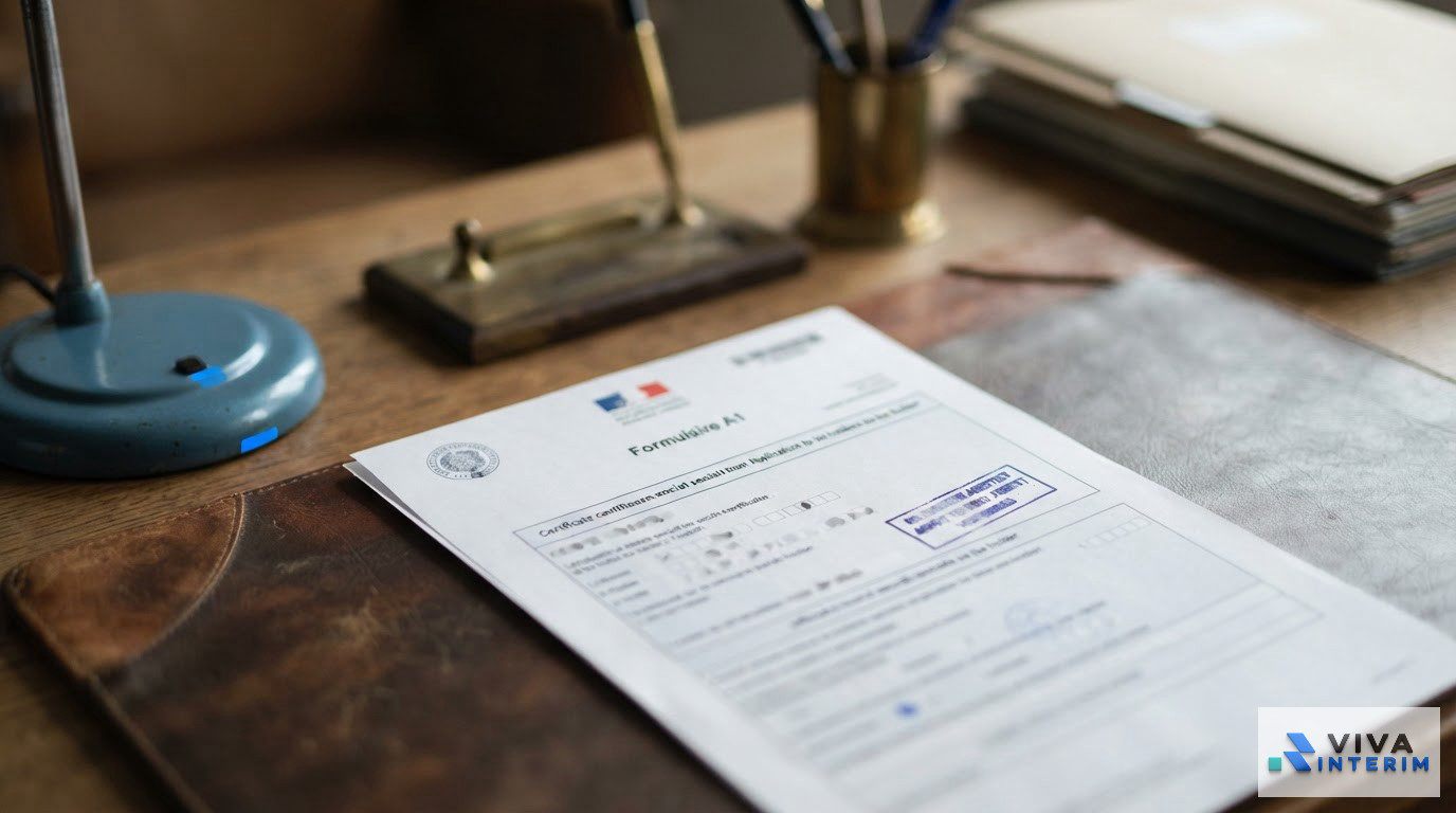 Un formulaire A1 officiel tamponné sur un bureau administratif.