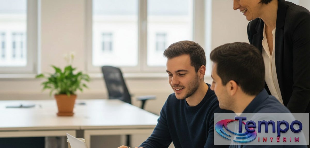 Un groupe diversifié de travailleurs discute avec un responsable RH en France.