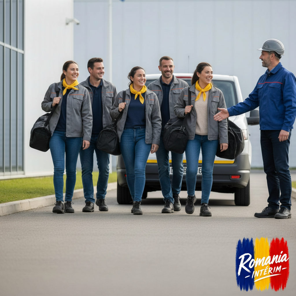 Travailleurs roumains accueillis sur un site industriel en France.