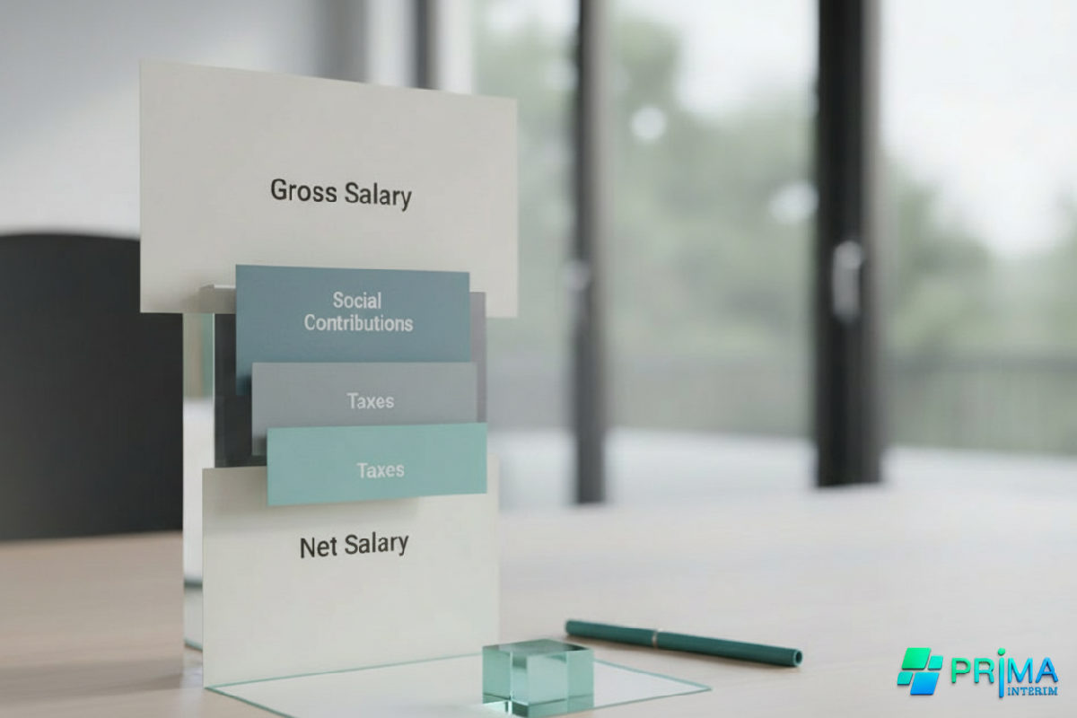 Tableau financier montrant le salaire brut au net d'un travailleur européen.